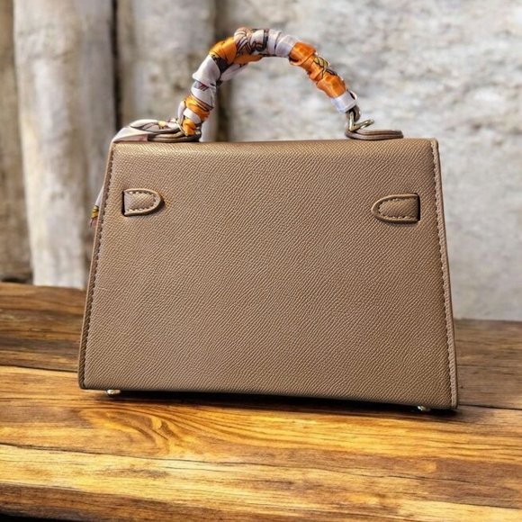 Taupe Handbag with Coordinating Twilly NWOT - Picture 3 of 8